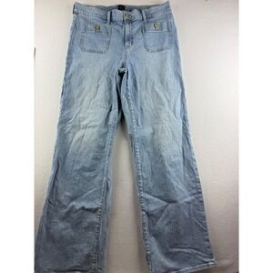 J.Crew Full Length Slim Wide Leg Jeans Light Wash Gold Crest Button 32T Womens